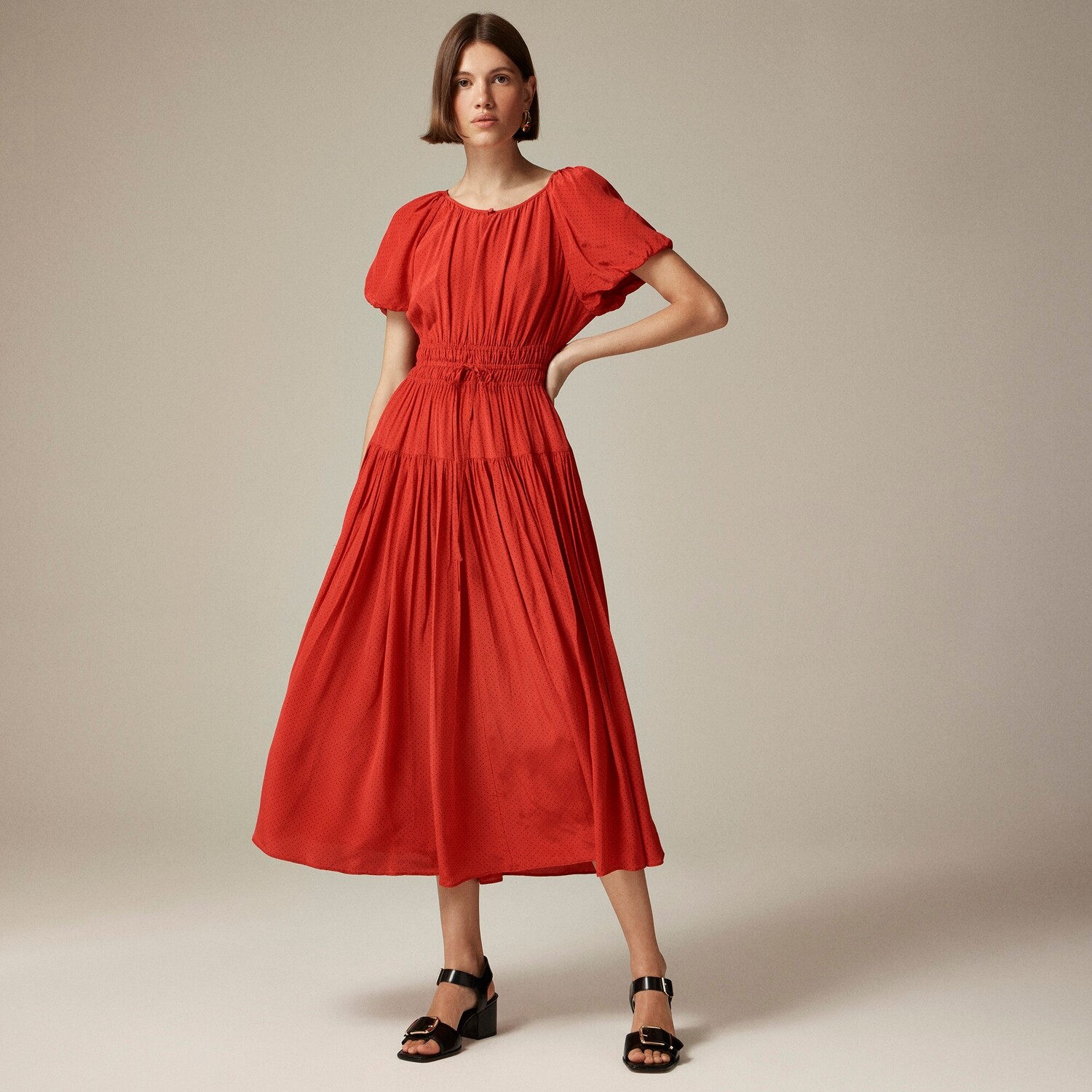 

Платье Елена с рукавами-фонариками из крепдешина в горошек J.Crew, красный