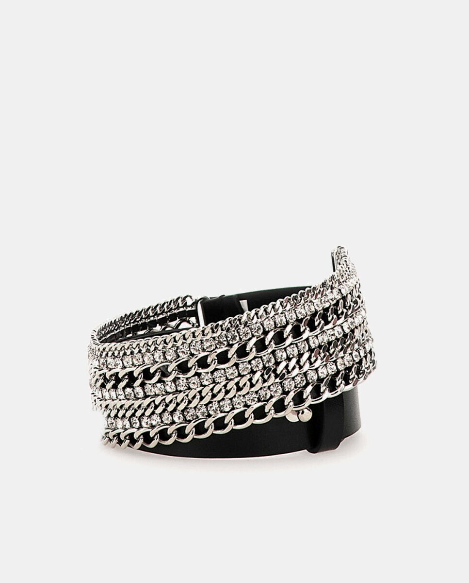 

Черный гламурный ремень с серебряными цепочками Guess, черный