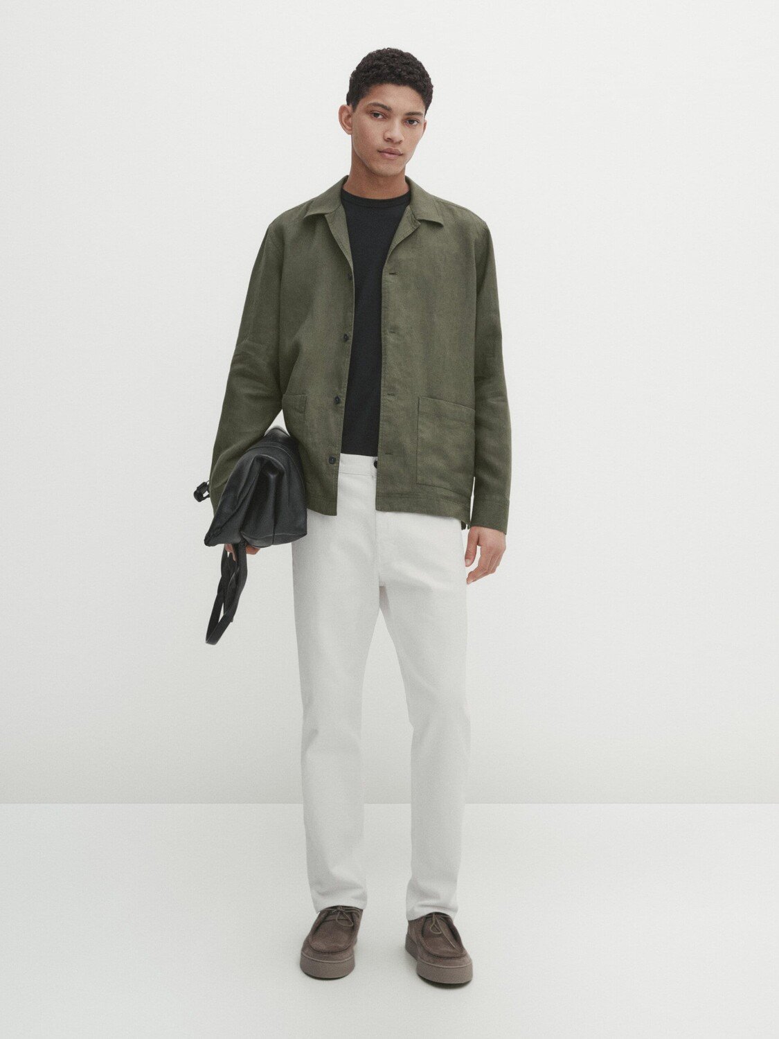 

Льняная рубашка с карманами Massimo Dutti, хаки