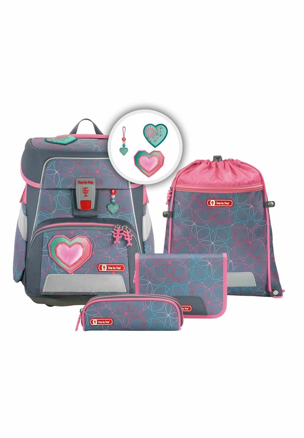 Набор школьных сумок SPACE-SET 5TLG Step by Step, цвет glitter heart