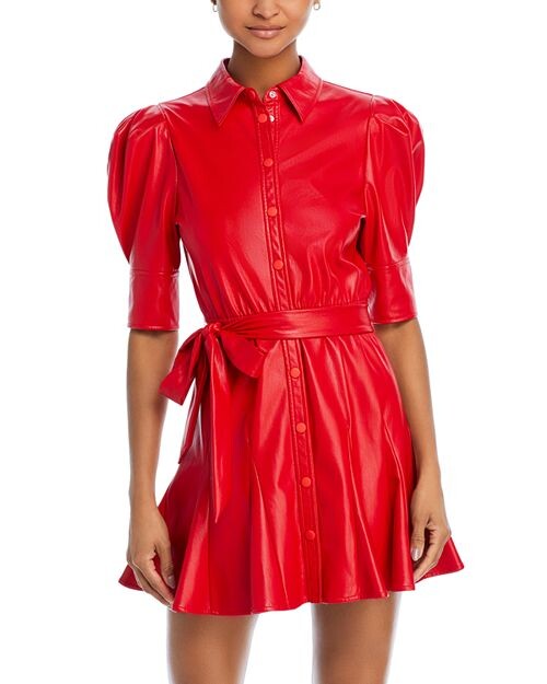 

Мини-платье Lurlene из искусственной кожи с пышными рукавами Alice and Olivia, цвет Red