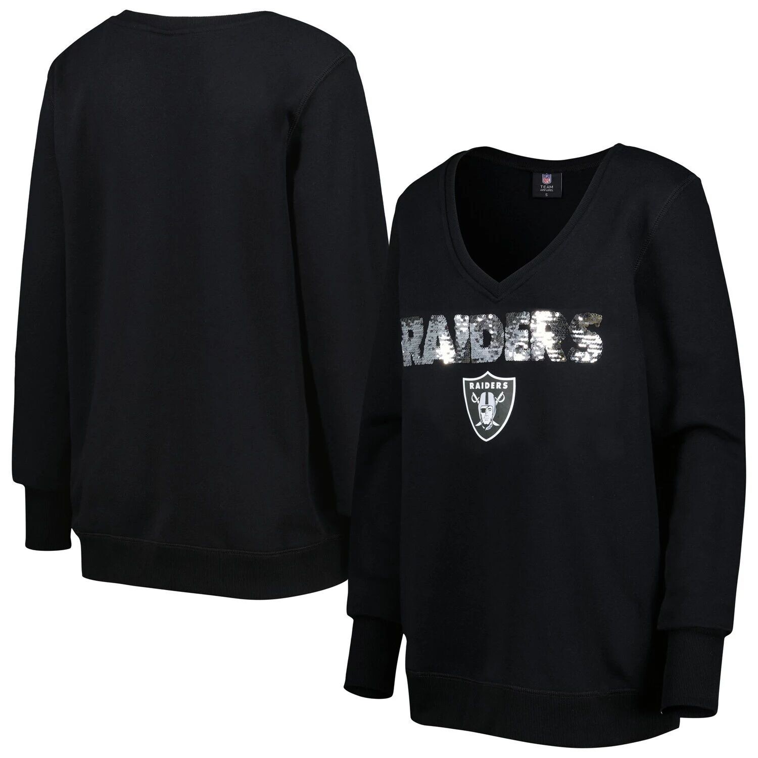 

Женский черный пуловер с v-образным вырезом и пайетками Cuce Las Vegas Raiders