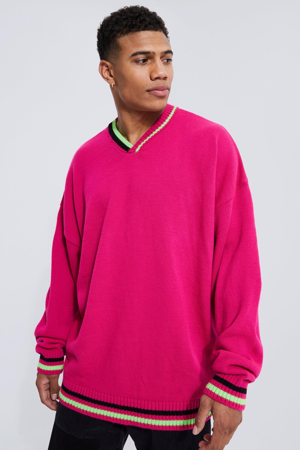 

Хоккейная футболка oversize с v-образным вырезом и спортивной полоской Boohoo, розовый