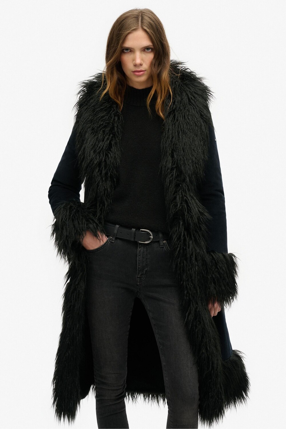

Винтажное длинное афганское пальто Superdry, черный