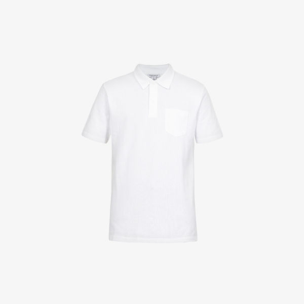 Рубашка-поло узкого кроя Riviera из хлопкового пике Sunspel, белый цена и фото
