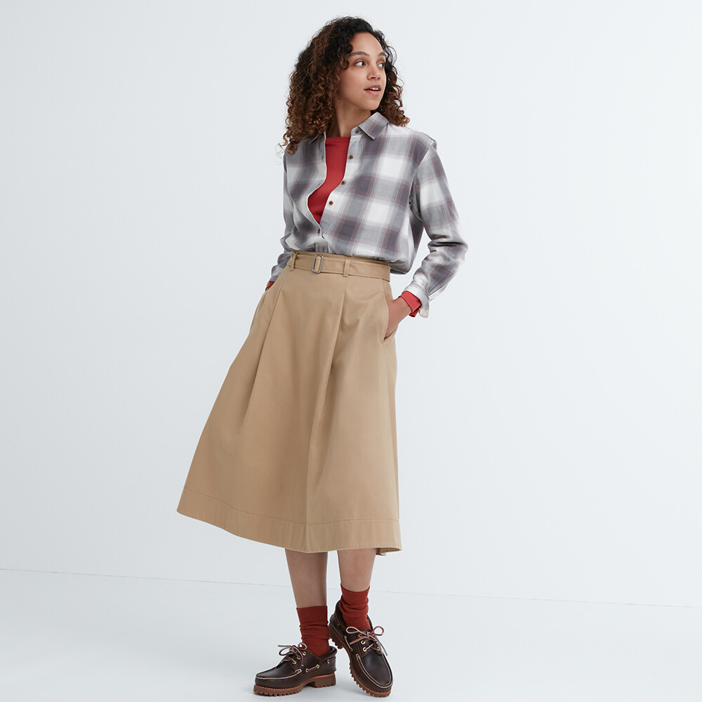 

Женская юбка Uniqlo с поясом, темно-бежевый