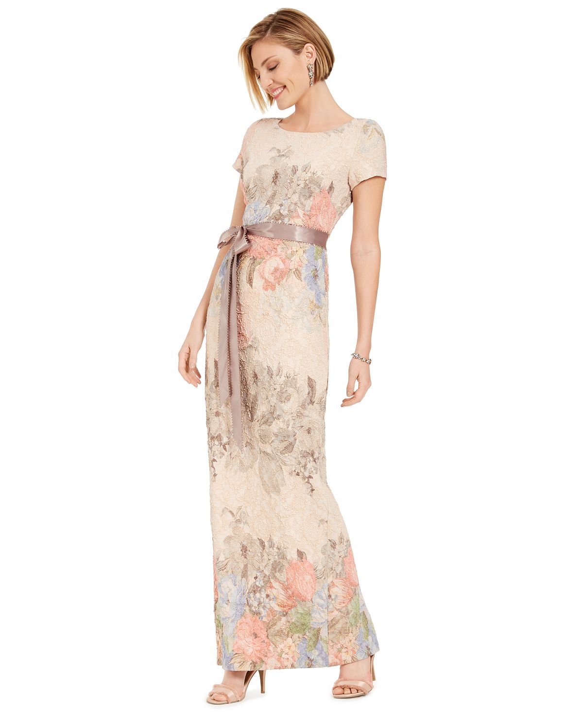 Женское платье-колонна с короткими рукавами и цветочным принтом Adrianna Papell
