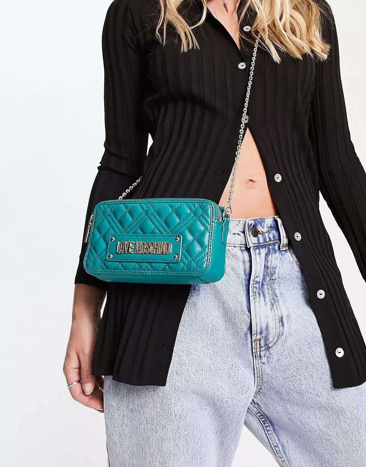 

Синяя стеганая сумка через плечо с двойной молнией Love Moschino