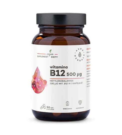

Aura Herbals, Витамин B12 500 мкг метилкобаламина, 90 капсул.