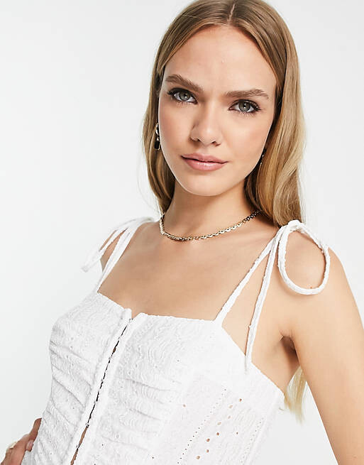 

Белое чайное платье миди с бретелями и крючками ASOS DESIGN, Белый