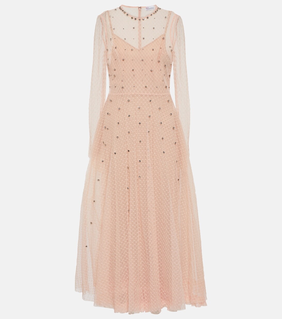 

Украшенное платье миди из тюля "пуэн-деспри" REDVALENTINO, розовый