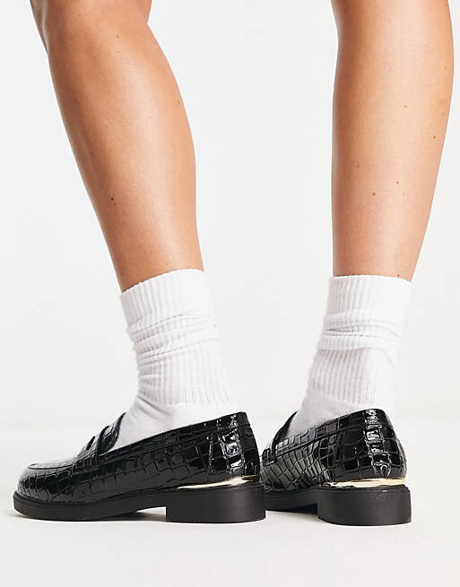 

Черные лоферы под крокодила Schuh Wide Fit Lenzo, Черный