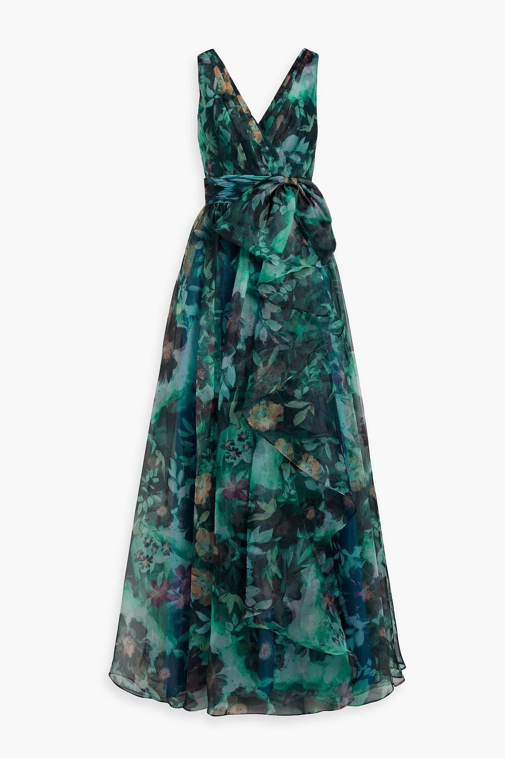 

Платье из органзы с запахом и цветочным принтом BADGLEY MISCHKA, зеленый