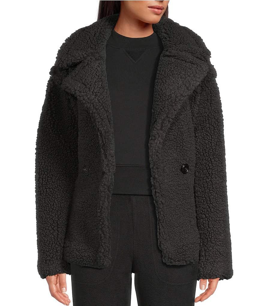 Двубортное пальто Тедди из искусственного меха UGG Gertrume, черный