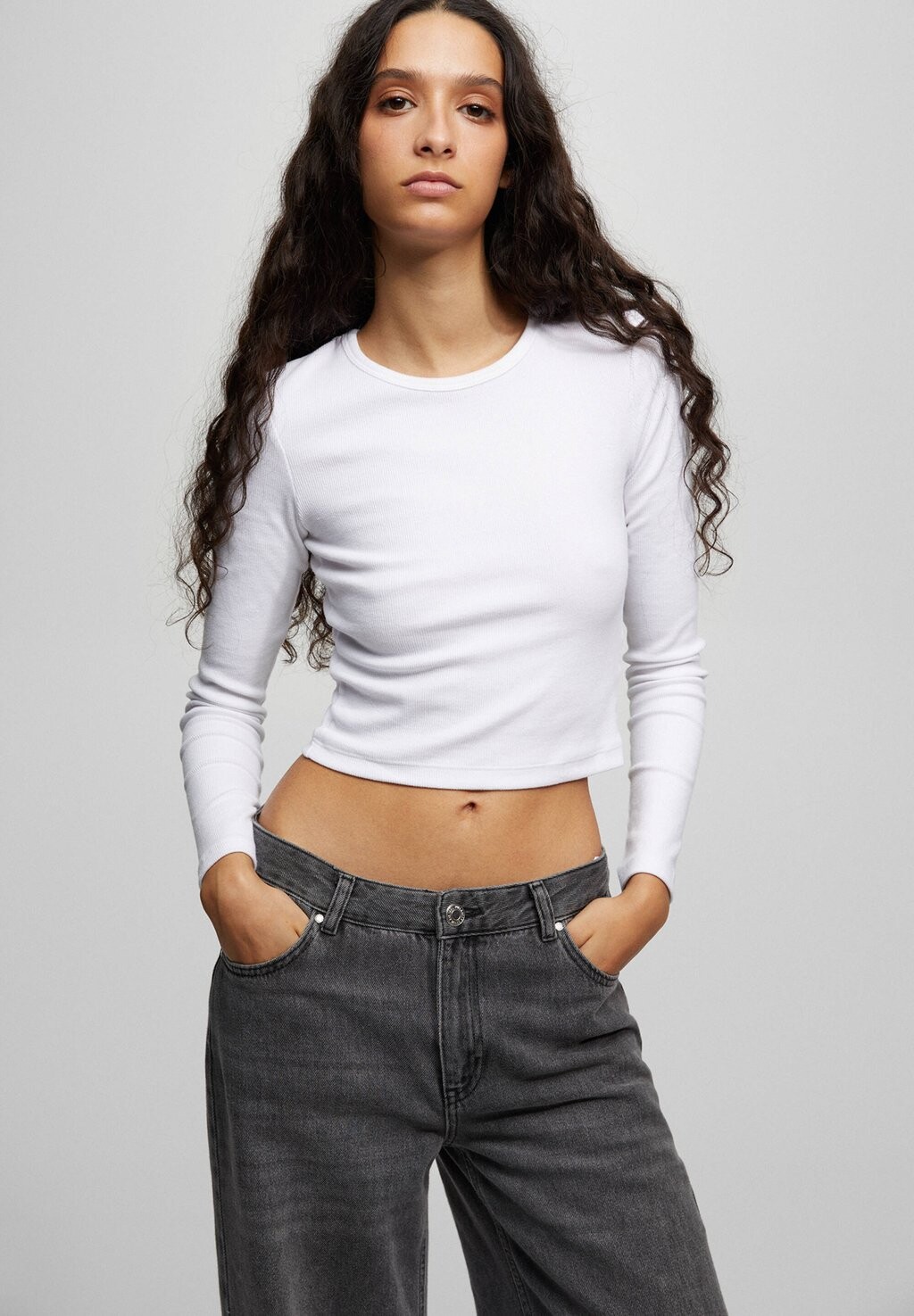 

Рубашка с длинным рукавом PULL&BEAR, белый