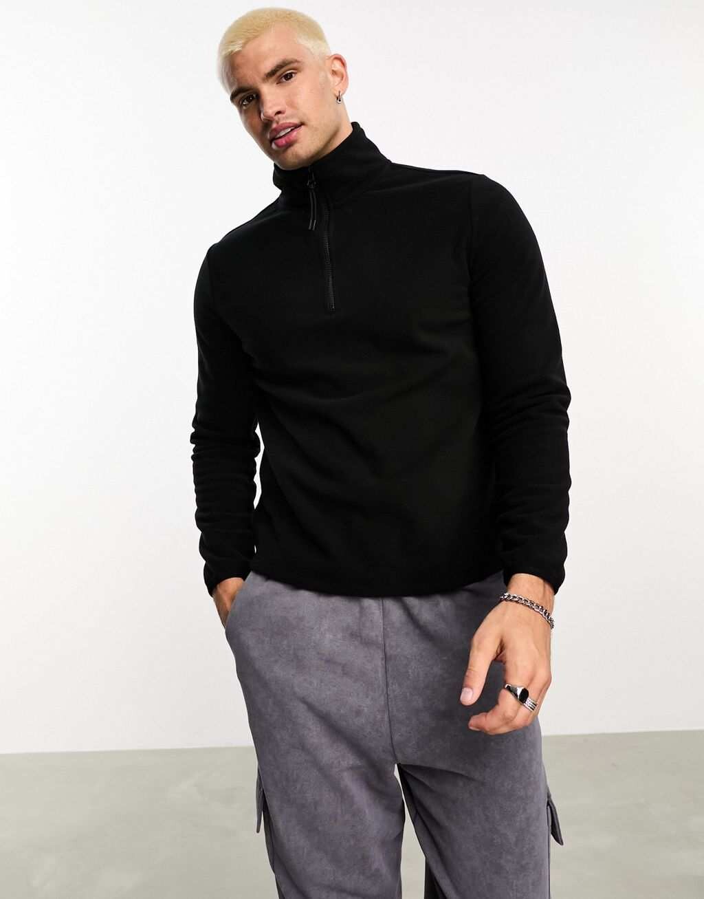 

Черный флисовый свитшот с полумолнией ASOS DESIGN