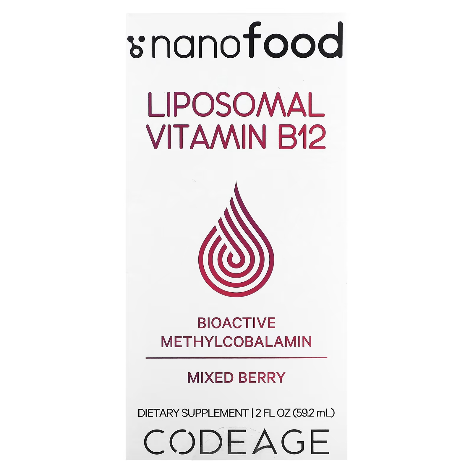 цена Codeage Липосомальный витамин B12, смесь ягод, 2 жидкие унции (59,2 мл)