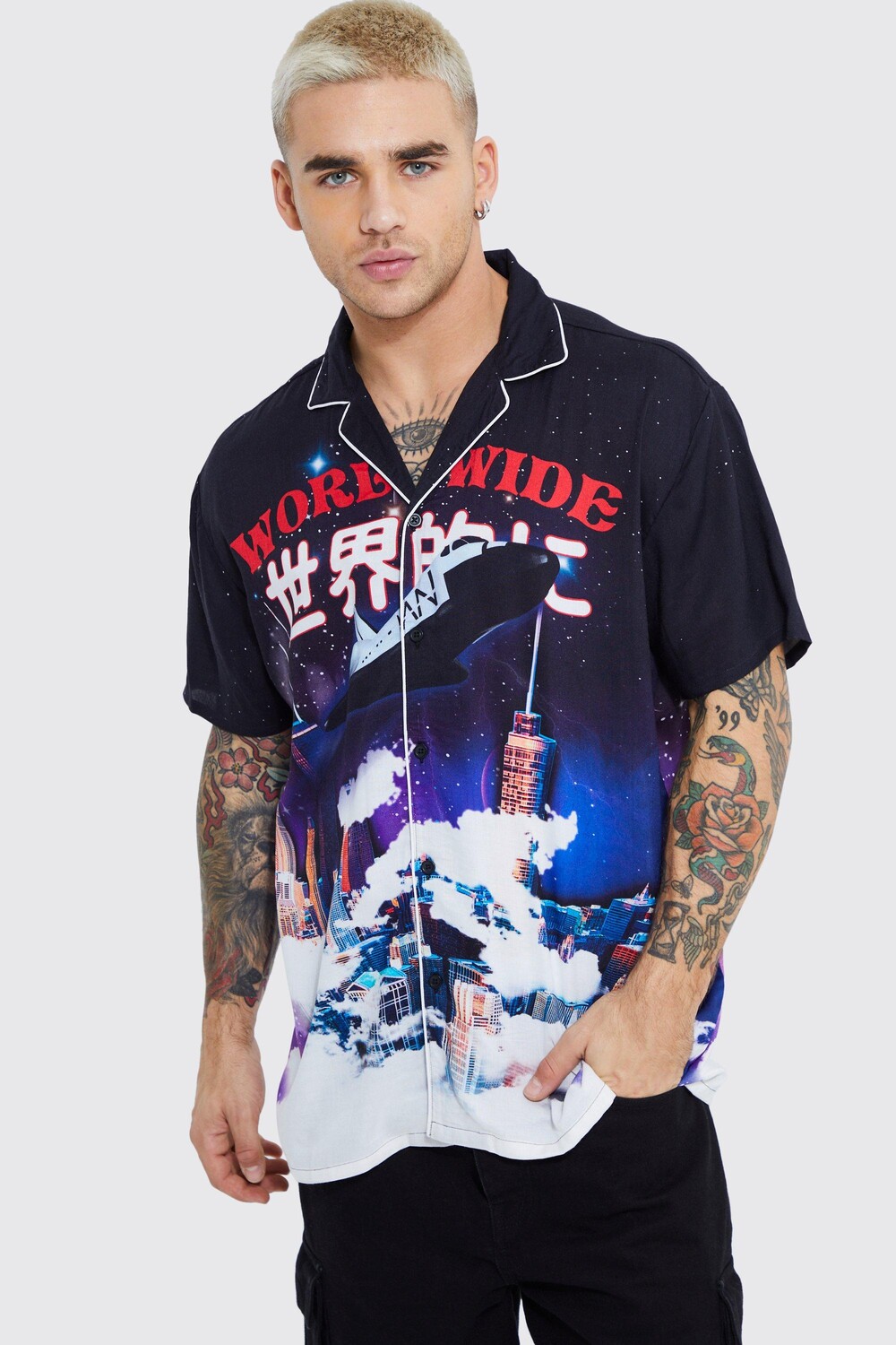

Рубашка оверсайз revere worldwide Boohoo, черный