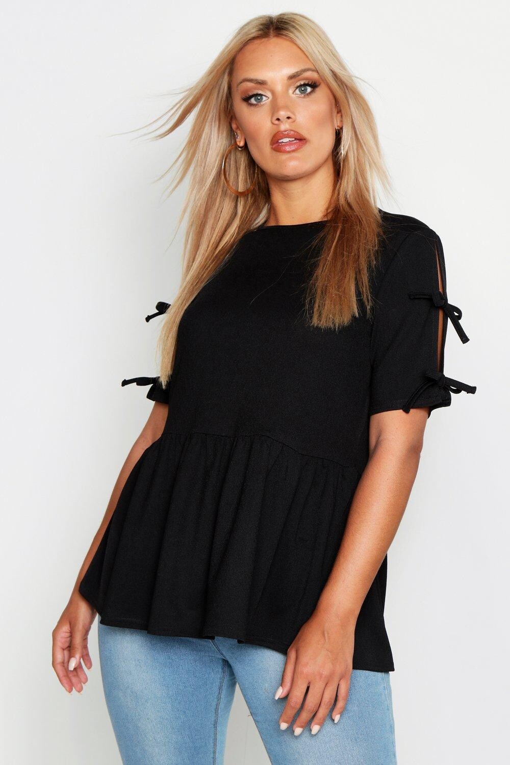 

Топ с завязками на рукавах plus Boohoo, черный