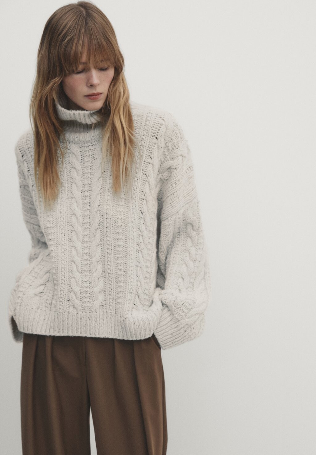 Джемпер Massimo Dutti CABLE KNIT, песочный свитер massimo dutti cable knit норковый