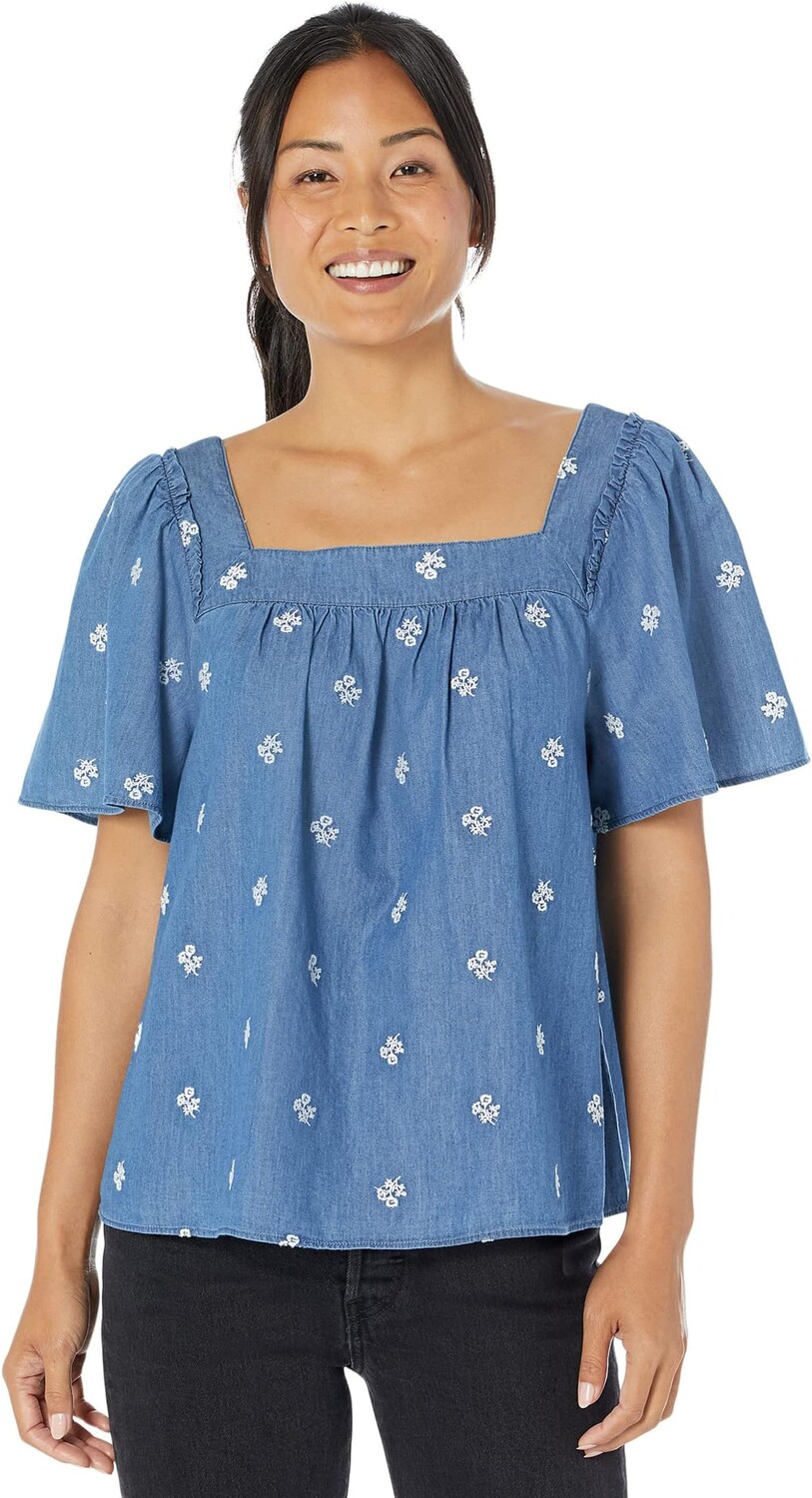 

Топ Draper James Maren Top in Embroidered Chambray, цвет Medium Wash