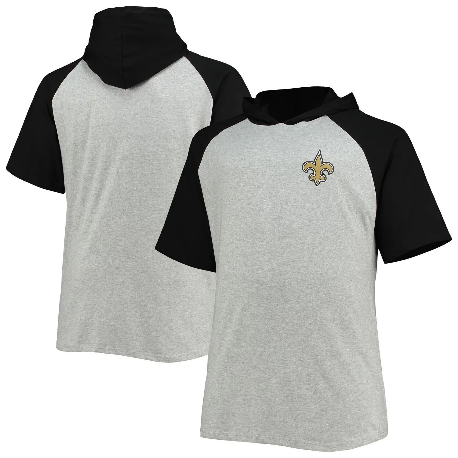 

Мужской пуловер с капюшоном с короткими рукавами New Orleans Saints Big & Tall реглан серого/черного цвета, Черный