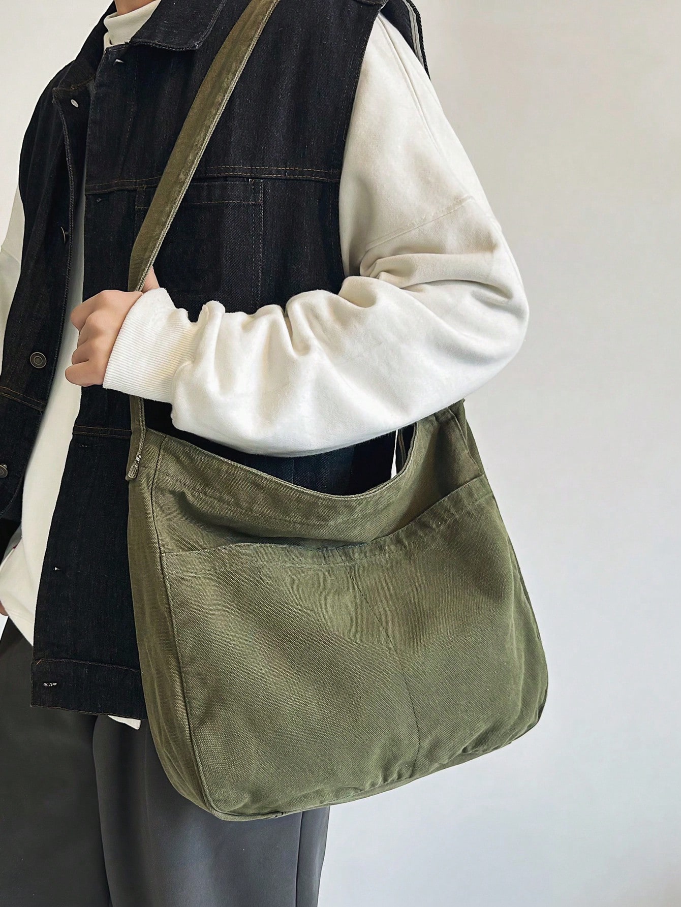 Модная простая повседневная сумка через плечо большой емкости для мужчин, армейский зеленый