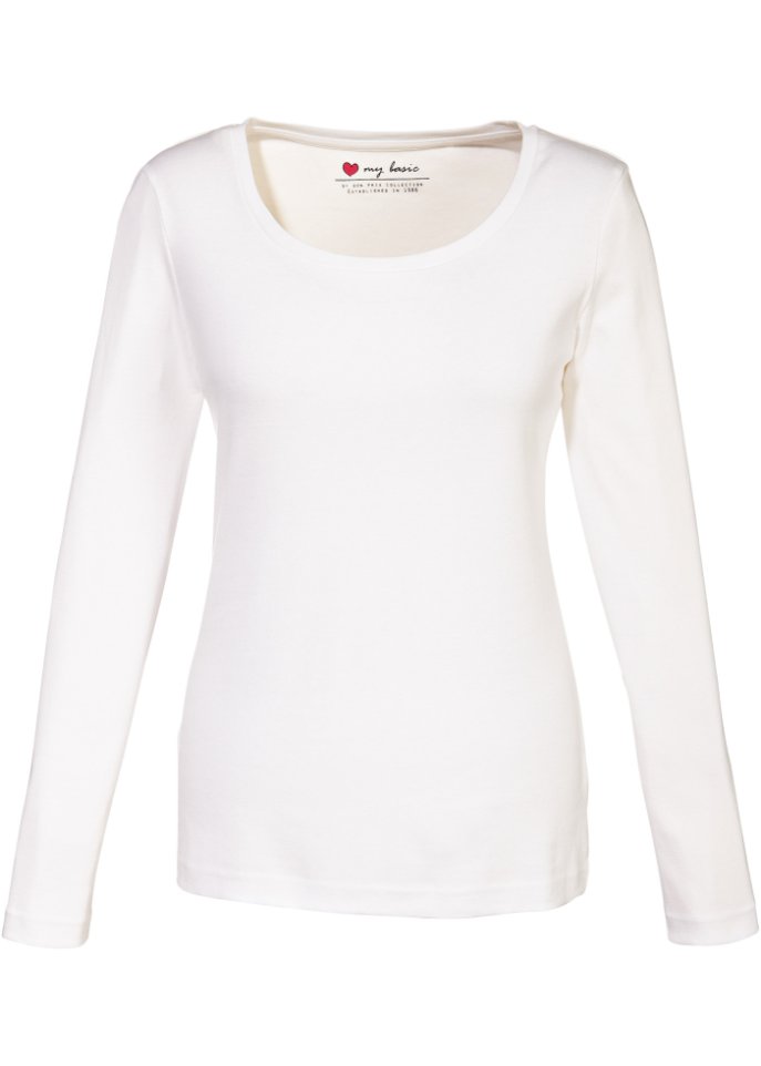Хлопковая рубашка с длинными рукавами и круглым вырезом Bpc Bonprix Collection, белый хлопковая рубашка с длинными рукавами и рождественским мотивом bpc bonprix collection красный
