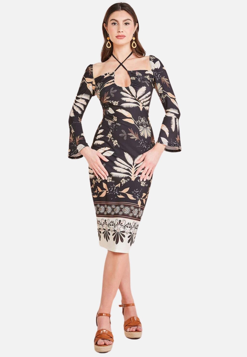 

Платье прямого кроя PRINTED TIE BACK MIDI Goddiva, черный