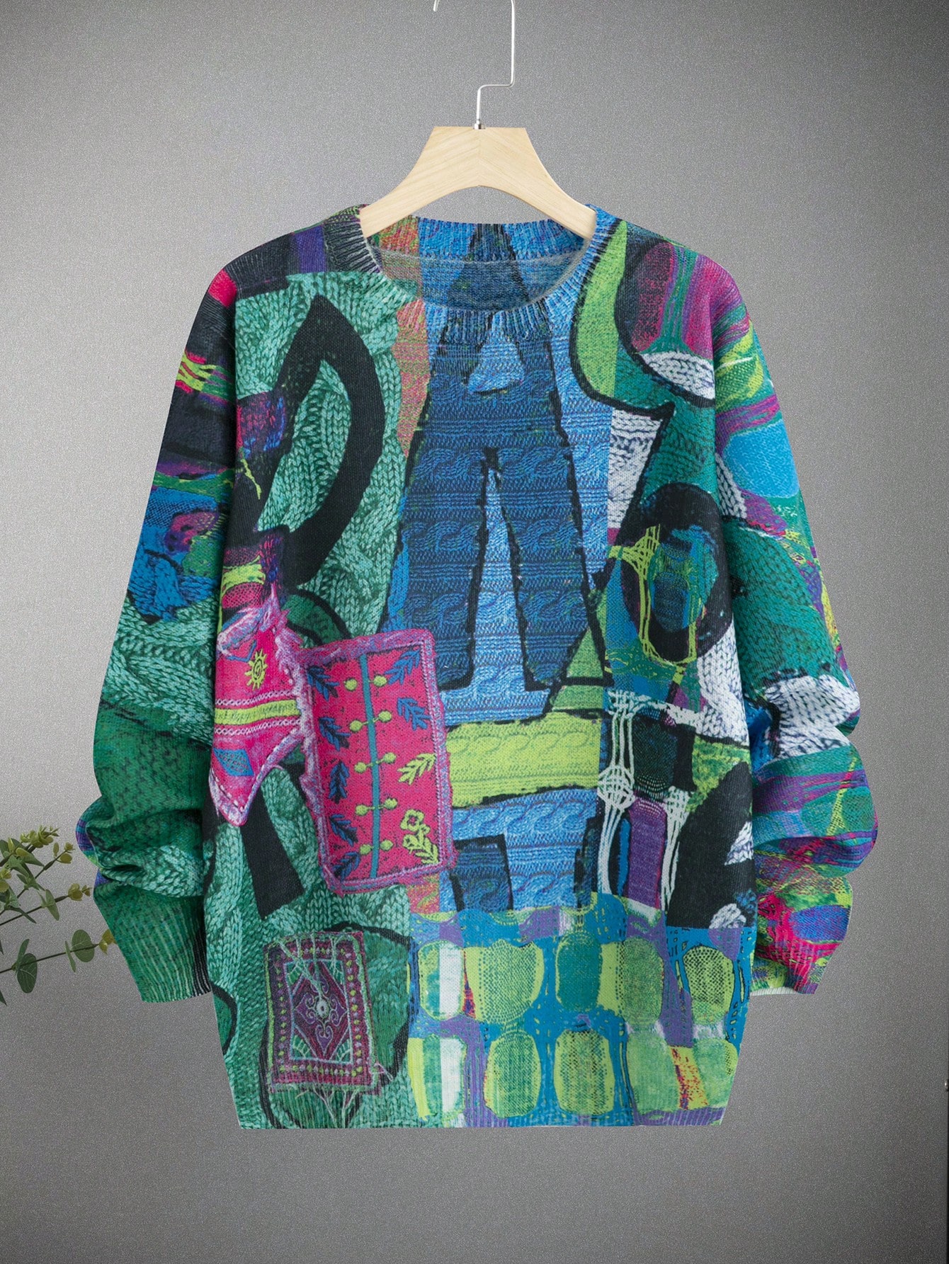 осенний свитер стильный облегающий износостойкий весенний свитер с круглым вырезом для дома весенний свитер мужской свитер Мужской свитер с круглым вырезом Manfinity с креативным принтом, многоцветный