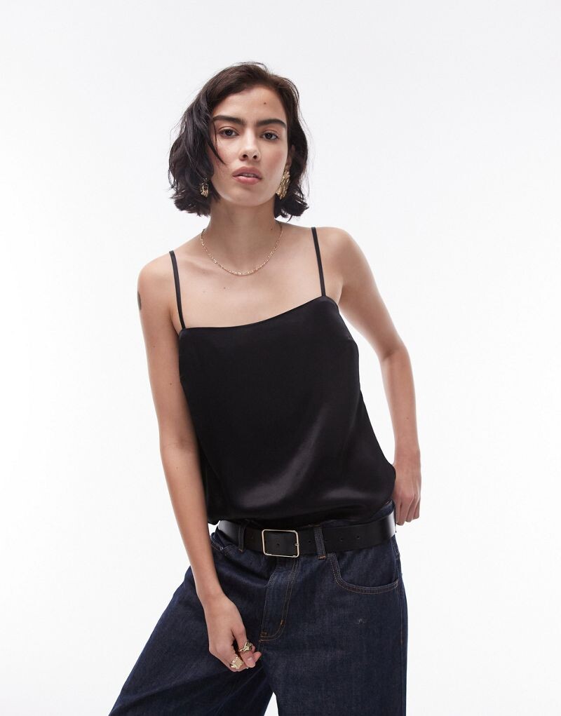 

Черный топ на тонких бретельках Topshop 90s