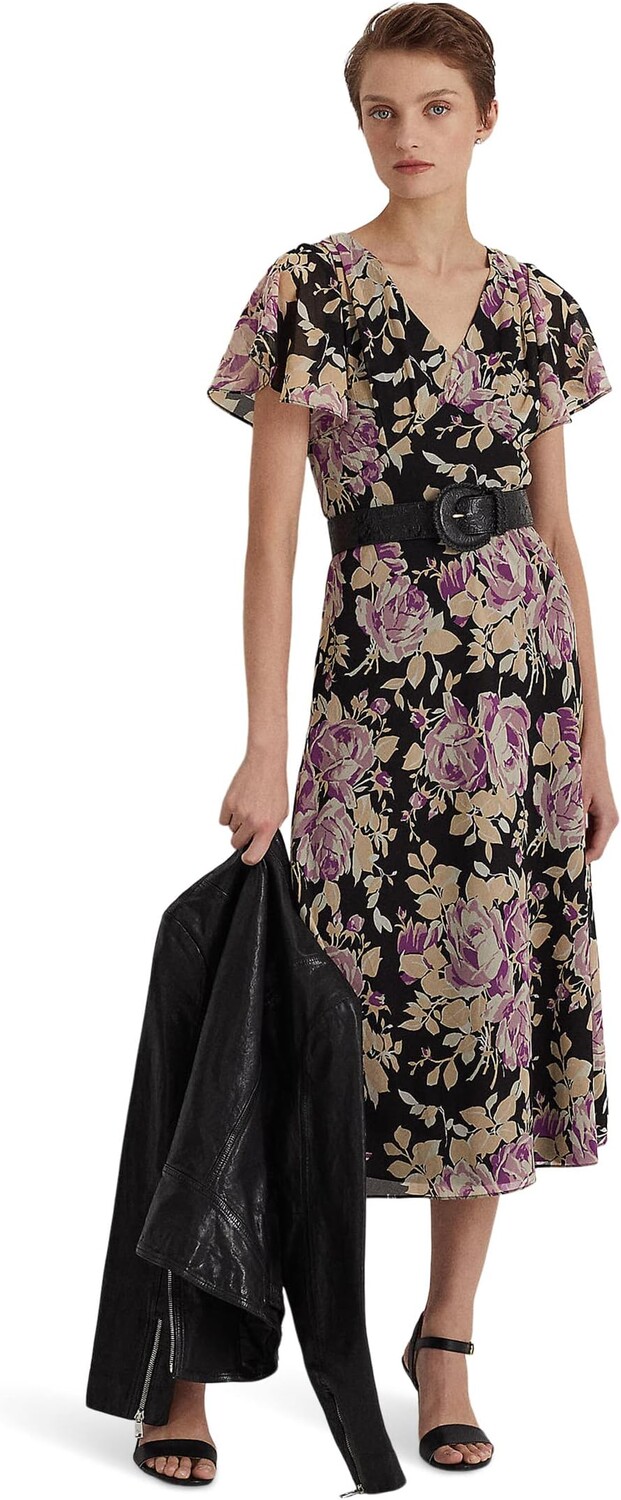 

Платье из жатого жоржета с цветочным принтом LAUREN Ralph Lauren, цвет Black/Lavender/Cream