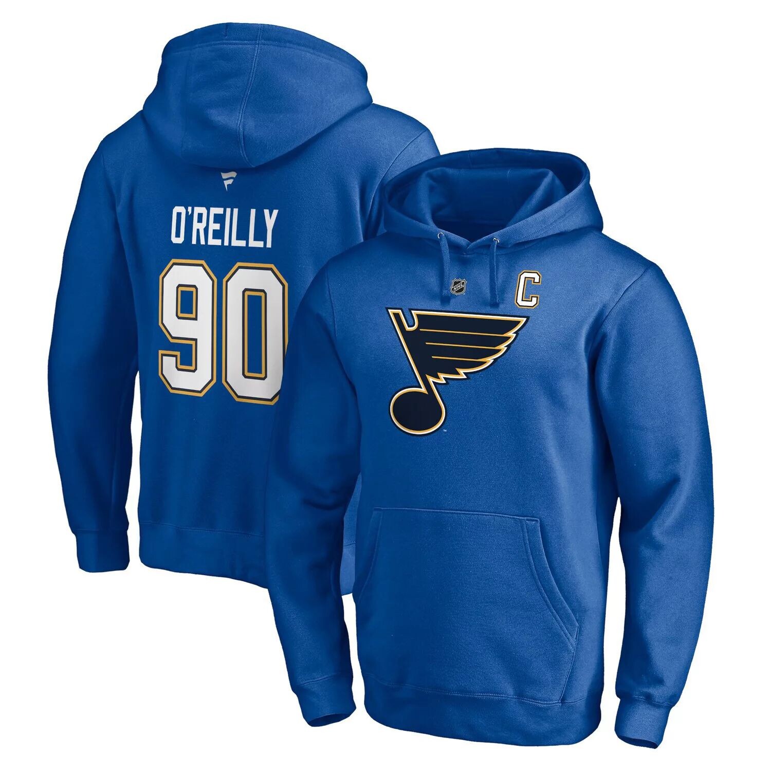 

Мужской пуловер с капюшоном Fanatics с брендом Ryan O'Reilly Blue St. Louis Blues Captain Patch, аутентичный пуловер с именем и номером