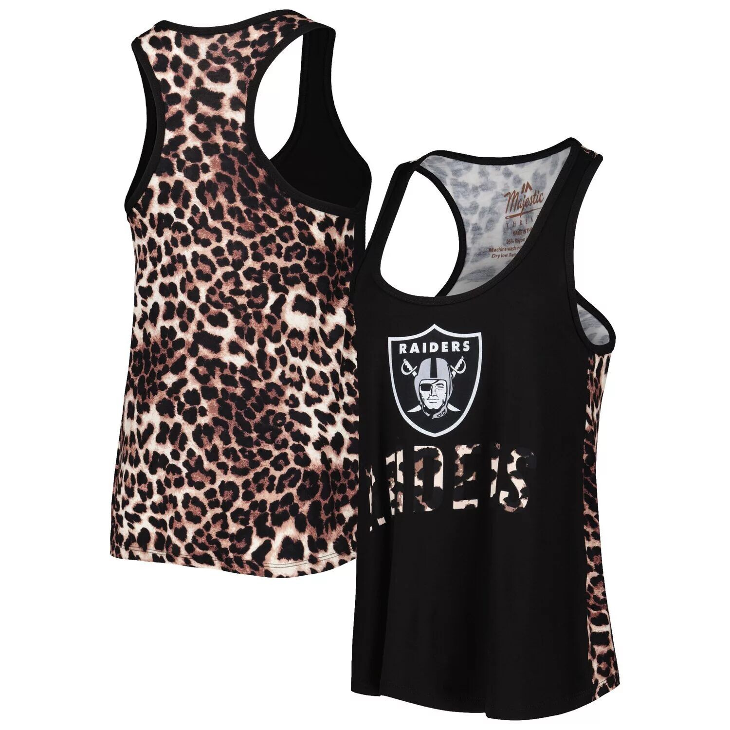 

Женская черная майка Majestic Threads с леопардовым принтом Las Vegas Raiders Racerback Majestic