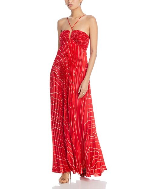 

Плиссированное длинное платье из шифона BCBGMAXAZRIA, цвет Pink