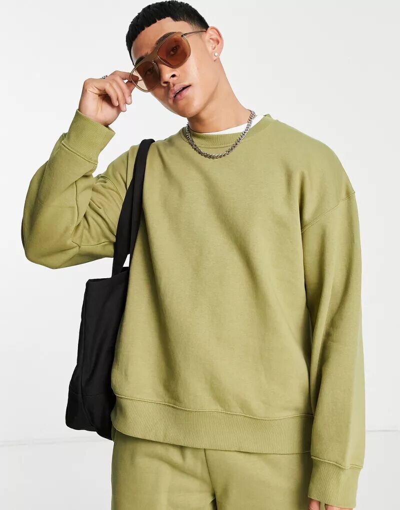 цена Толстовка оверсайз цвета хаки Topman