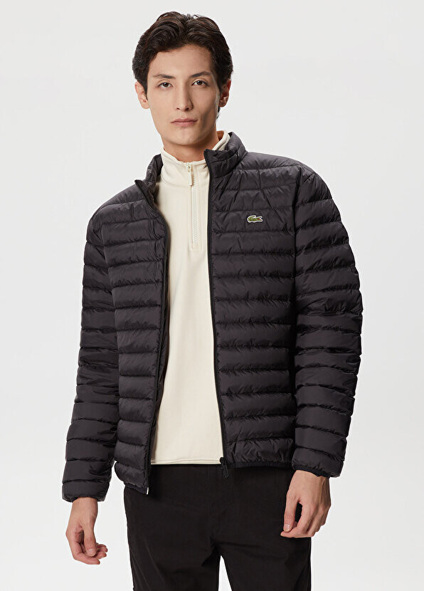 

Стеганое черное мужское пальто с воротником-стойкой Lacoste, Черный