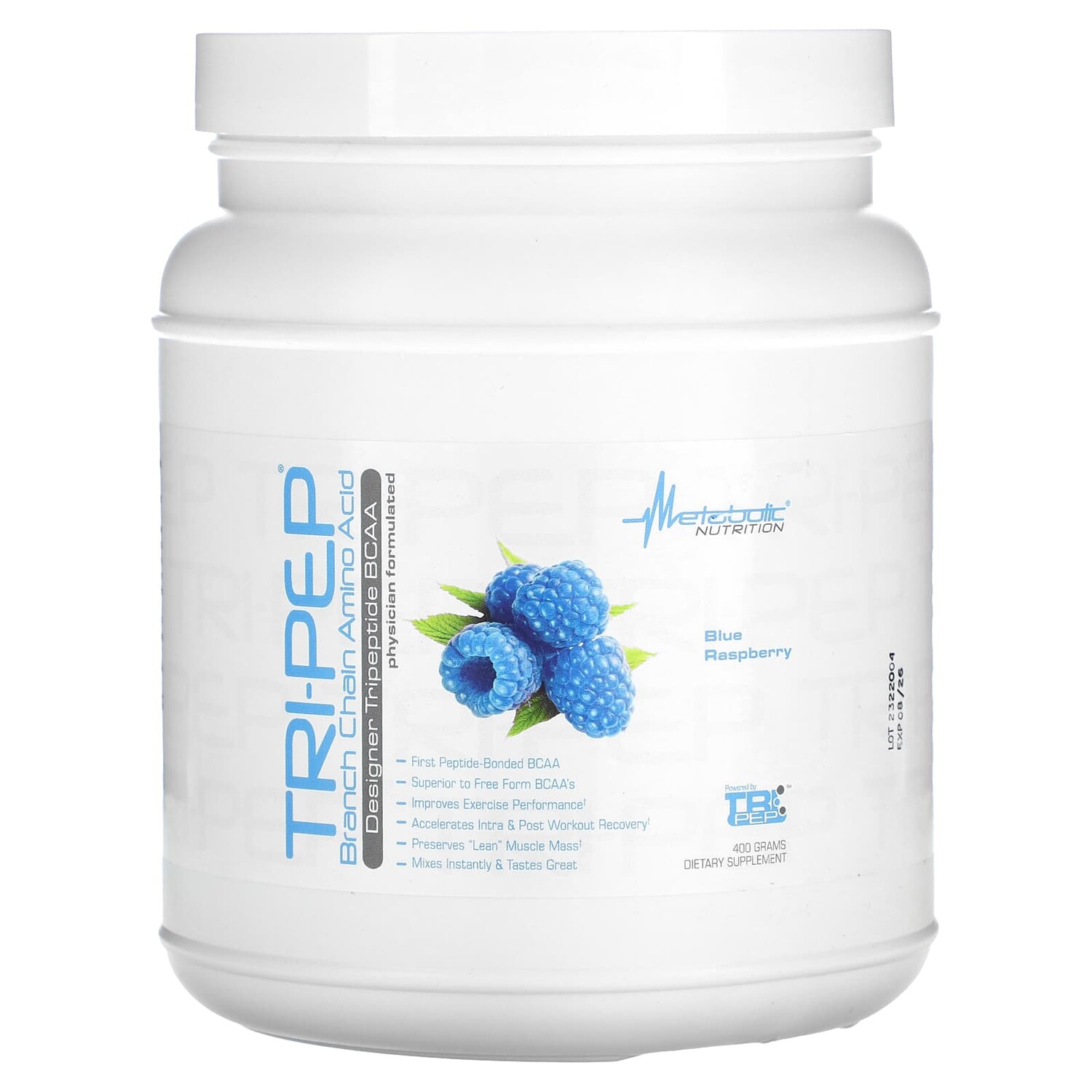 

Tri-Pep, аминокислота с разветвленной цепью, голубая малина, 400 г (14,1 унции), Metabolic Nutrition