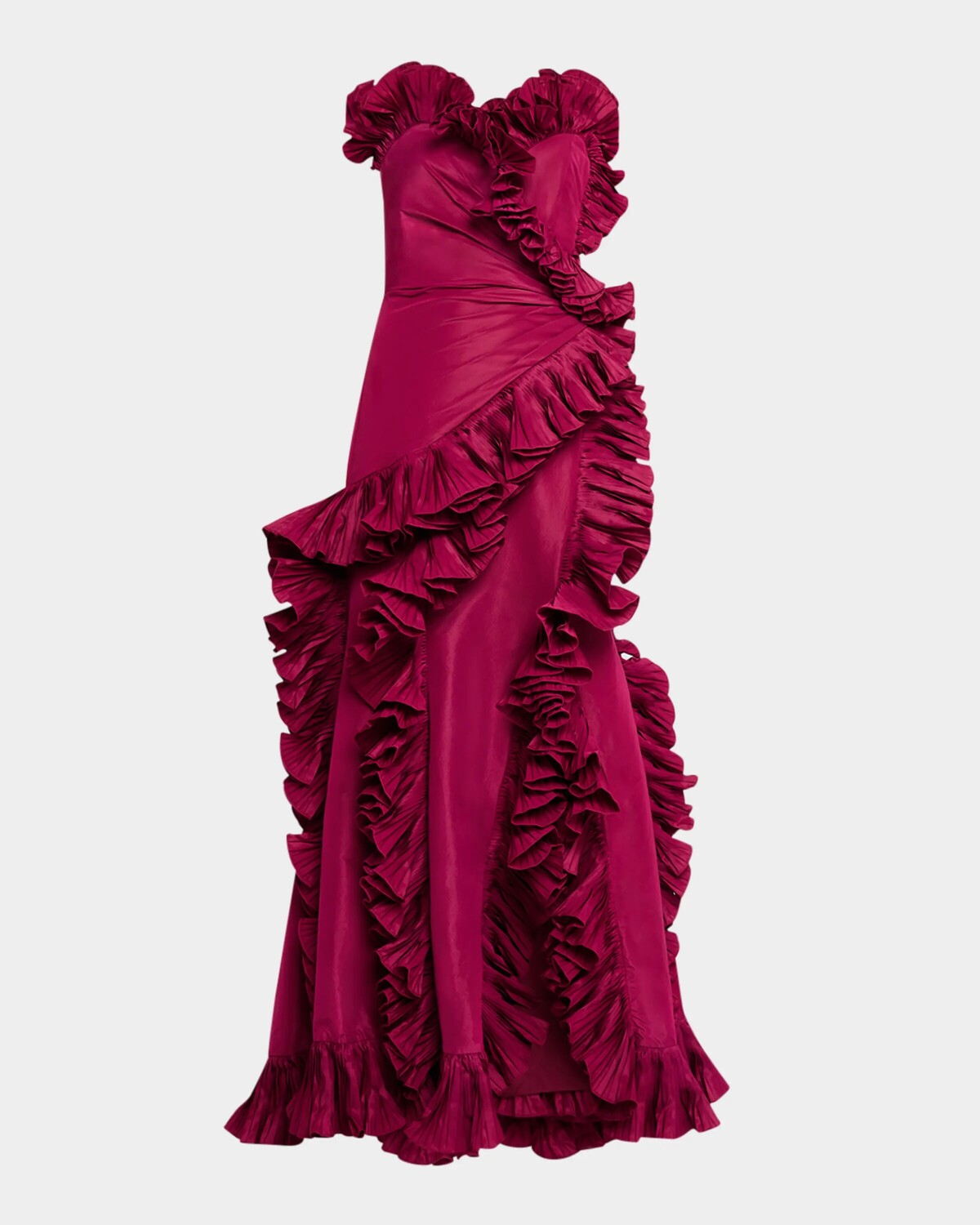 

Платье из тафты без бретелек с рюшами Badgley Mischka Collection, цвет Wine