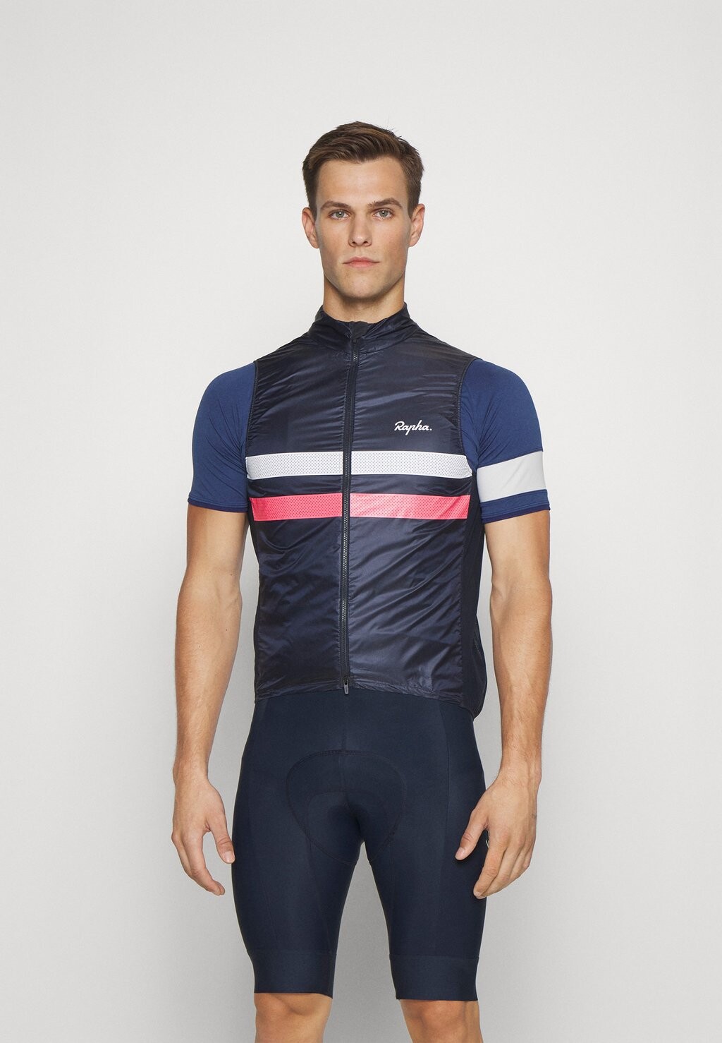 

Велосипедная куртка Mens Brevet Gilet Rapha, цвет dark navy/hi-vis pink/white