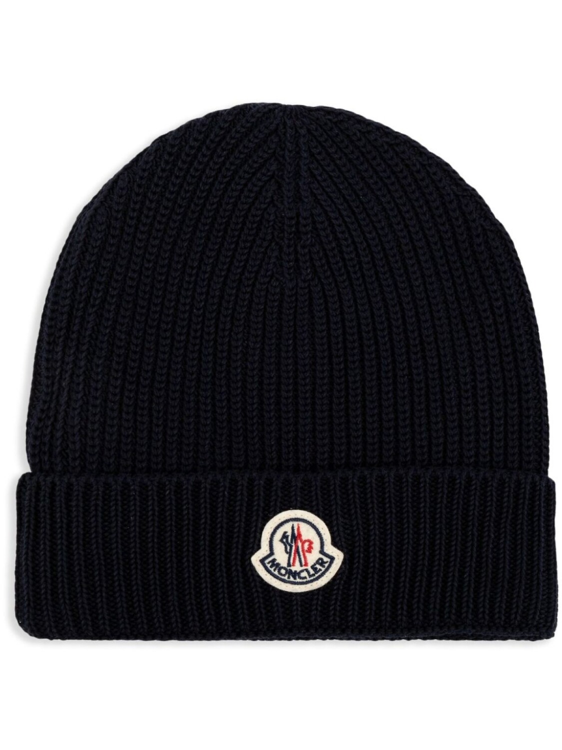 

Moncler шапка-бини с логотипом и аппликацией из рубчатой вязки, синий