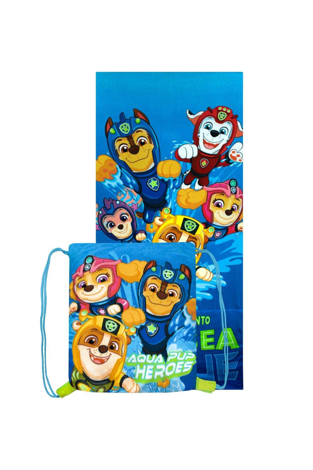 Полотенце 2-в-1 Aqua Pups в сумке Paw Patrol, синий халат пончо из микрофибры с геометрическим принтом и капюшоном пляжное полотенце для плавания серфинга банные полотенца компактный хала