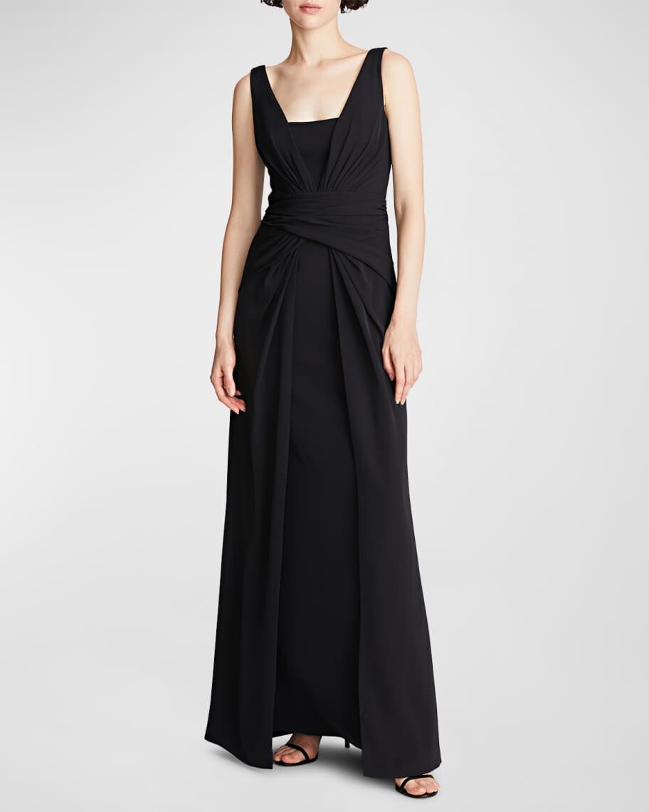 

Платье из крепа трапециевидной формы Erica без рукавов Halston