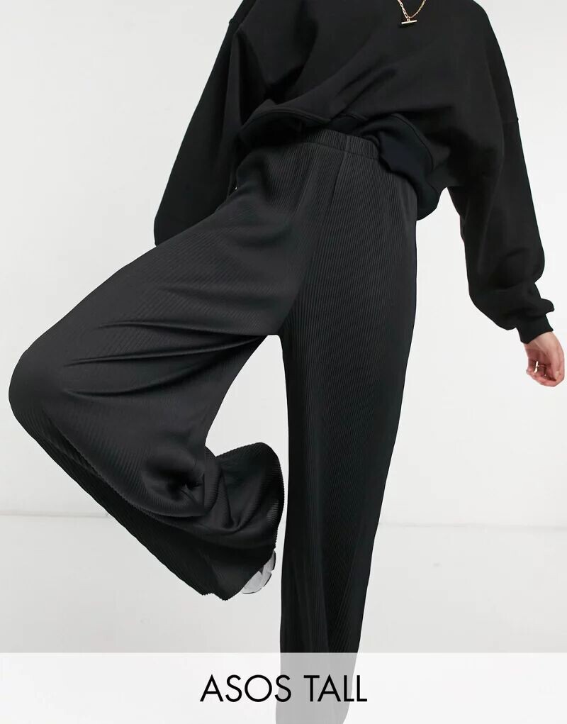 

Черные широкие плиссированные брюки ASOS DESIGN Tall
