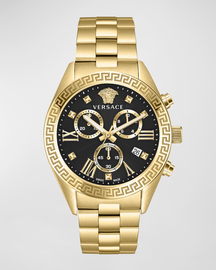 

Часы Greca Chrono 40 мм с ремешком-браслетом, желтое золото/черный Versace