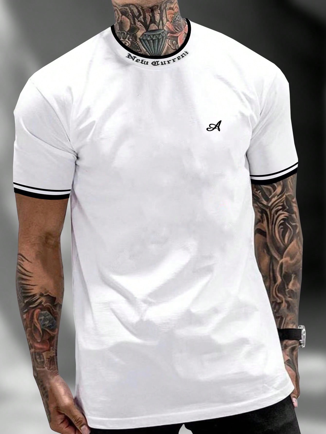 Мужская футболка с контрастным буквенным принтом Manfinity Homme и декоративной окантовкой, белый футболка мужская с контрастной отделкой madison 170 оранжевый белый размер xl