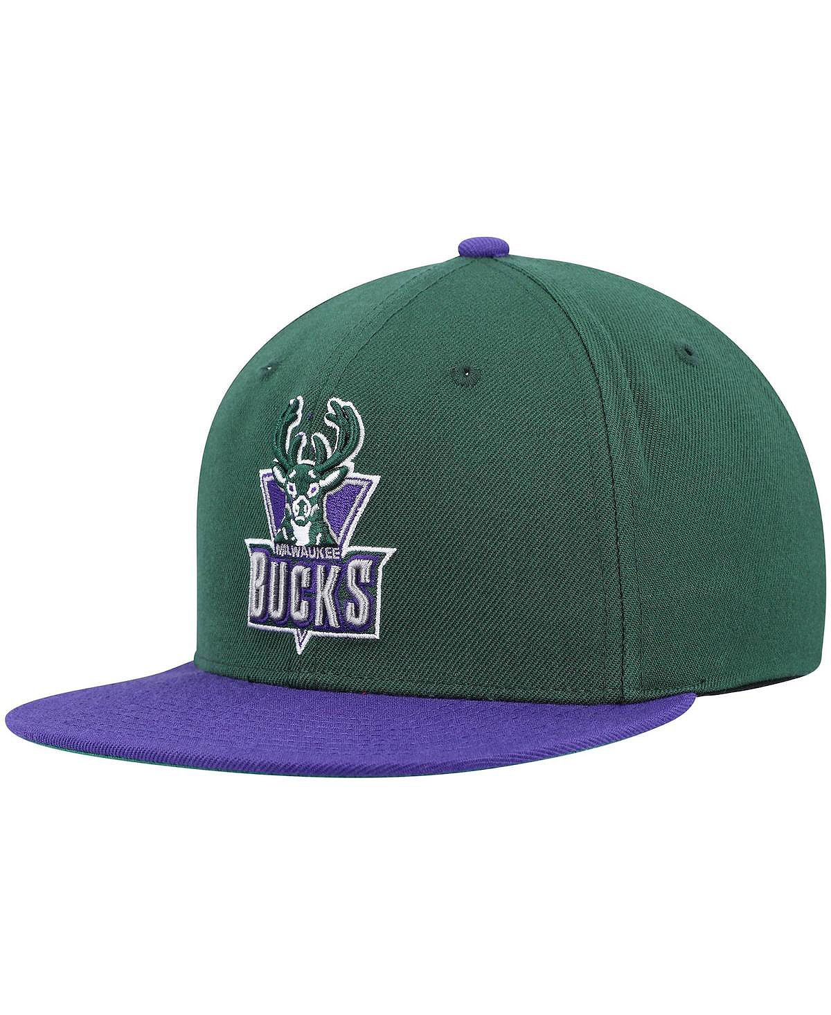 Мужская двухцветная бейсболка Snapback 2.0 зеленого и фиолетового цвета Milwaukee Bucks Hardwood Classics Team Mitchell & Ness