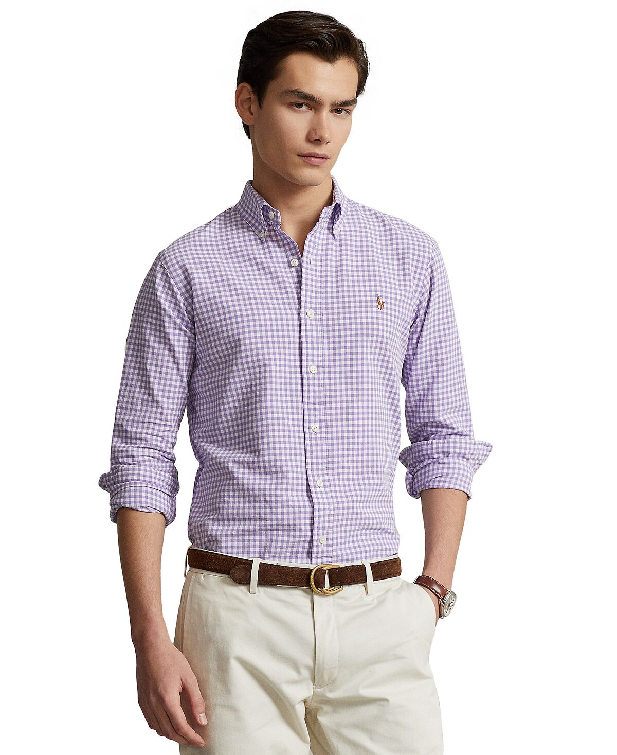 

Мужская оксфордская рубашка классического кроя в мелкую клетку Polo Ralph Lauren