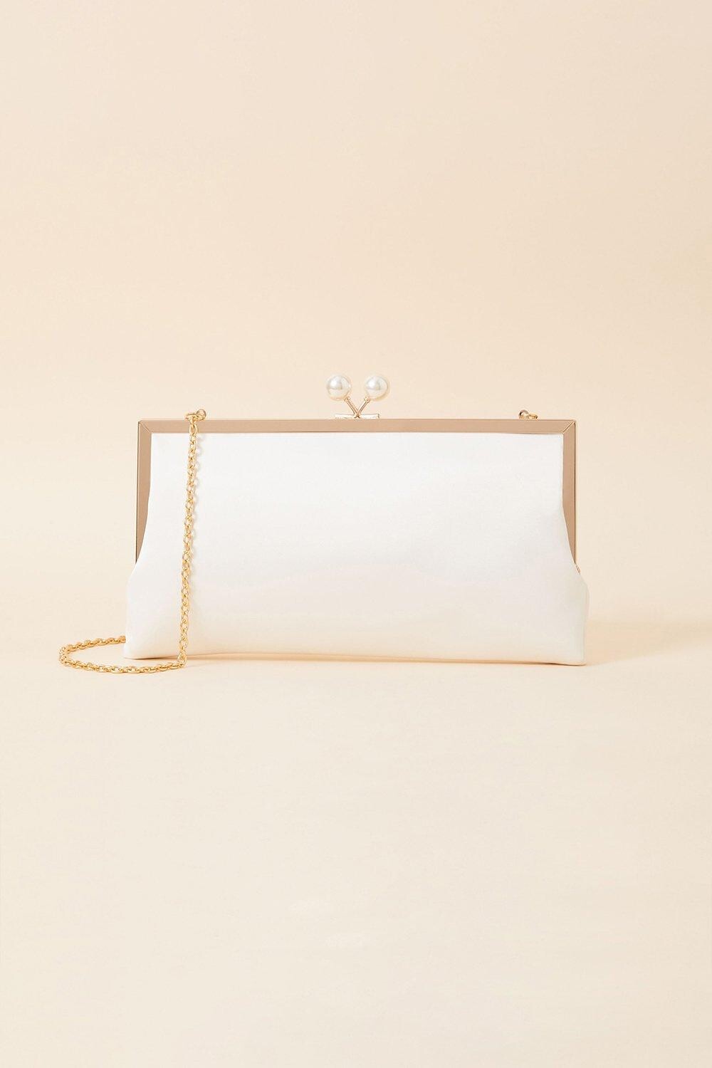 

Свадебный атласный клатч с жемчужной застежкой Accessorize, обнаженная