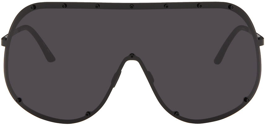 

Черные солнцезащитные очки с щитком Rick Owens, цвет Black/Black
